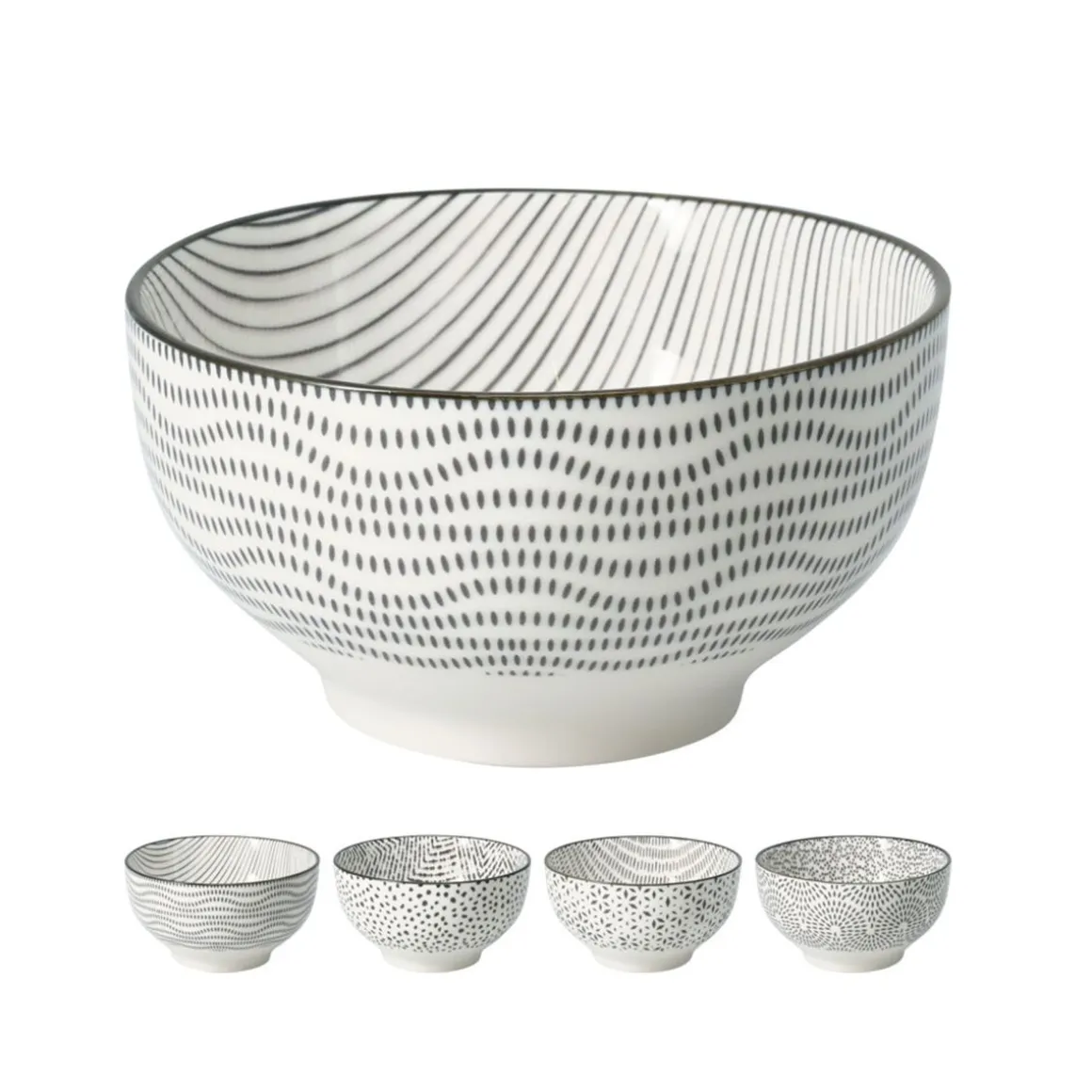 Schüssel Set Porzellan 890 ml 4-teilig weiss/schwarz