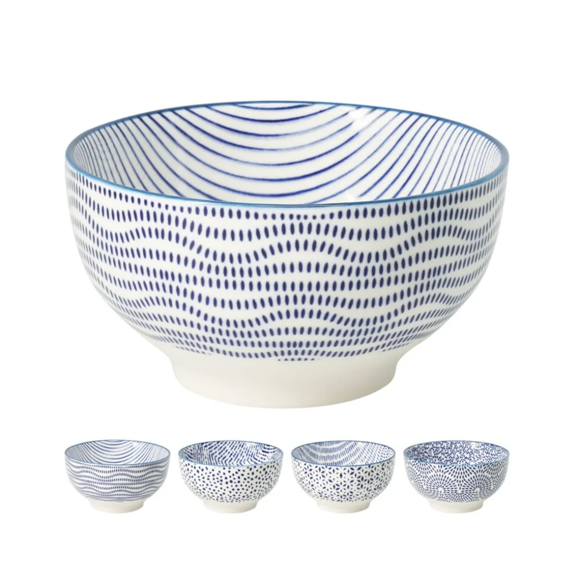 Schüssel Set Porzellan 890 ml 4-teilig weiss/blau