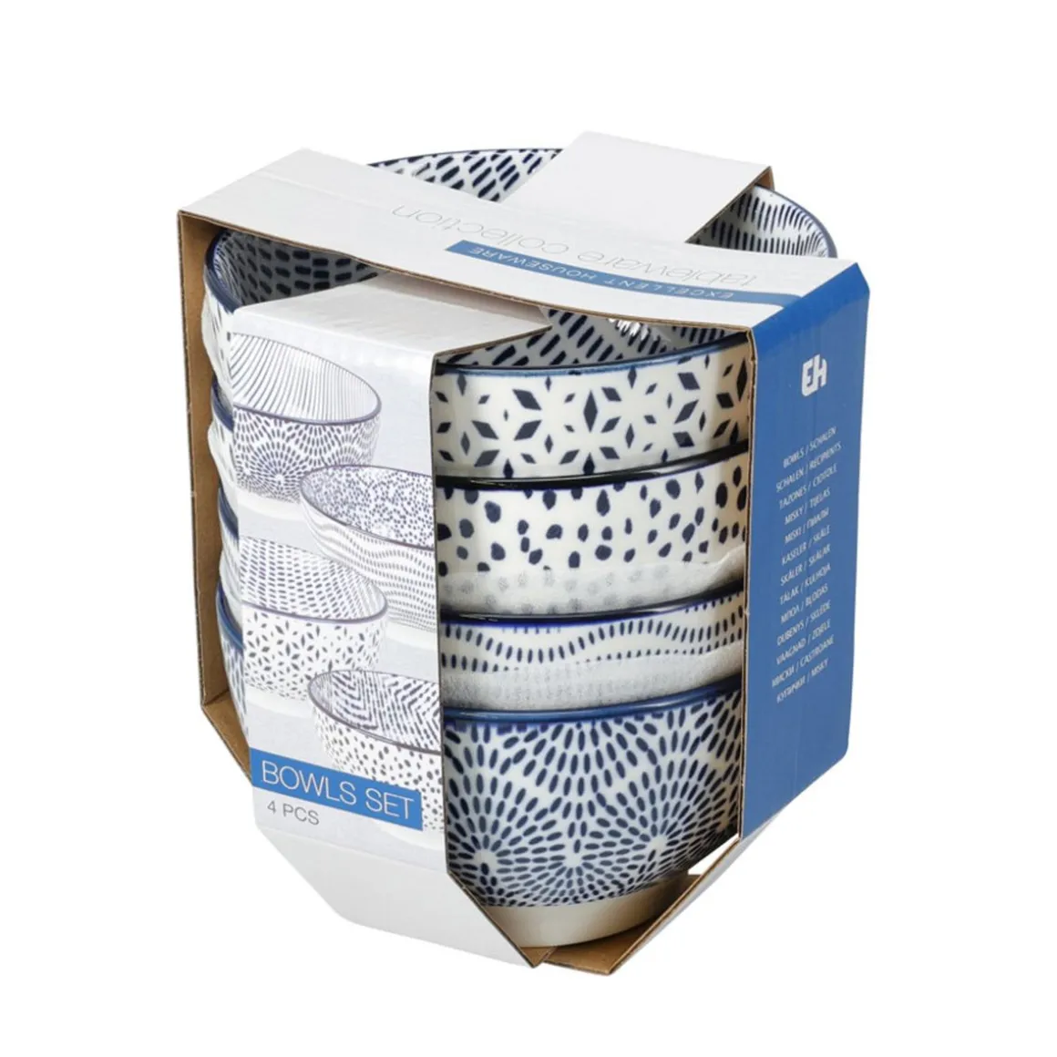 Schüssel Set Porzellan 890 ml 4-teilig weiss/blau