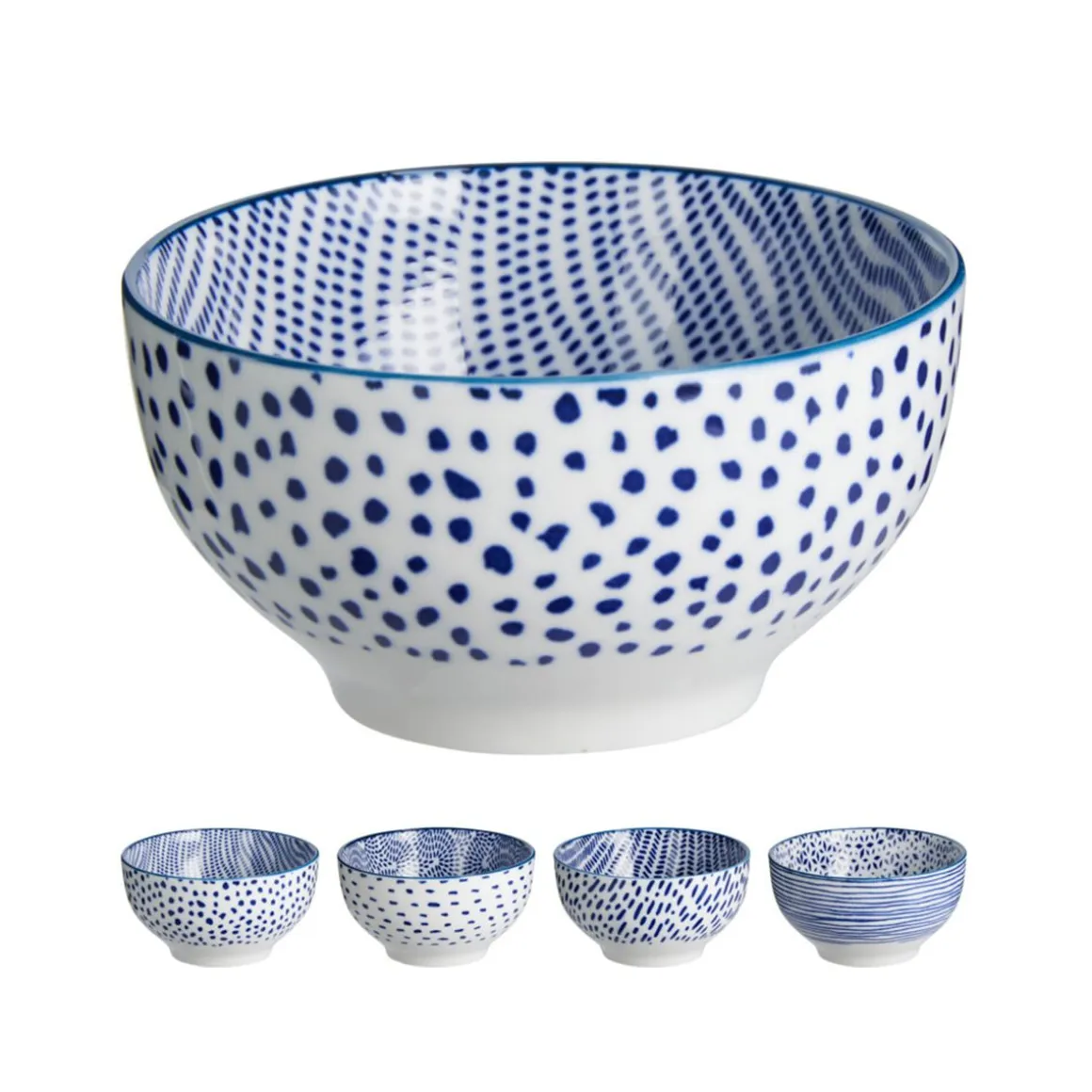 Schüssel Set Porzellan 590 ml 4-teilig weiss/blau