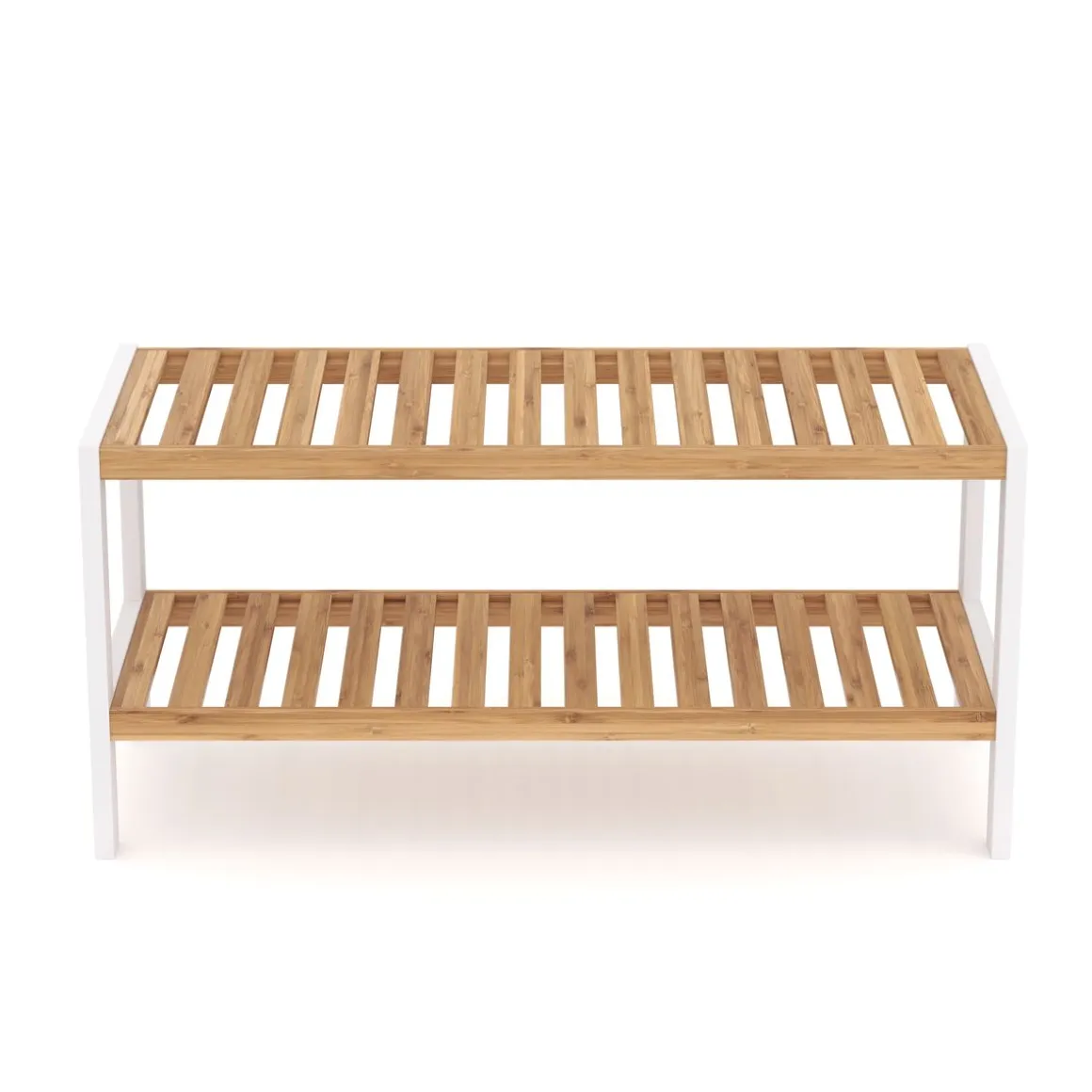Schuhregal Bambus 2 Tablare 70 x 24 x 33 cm natur/weiss