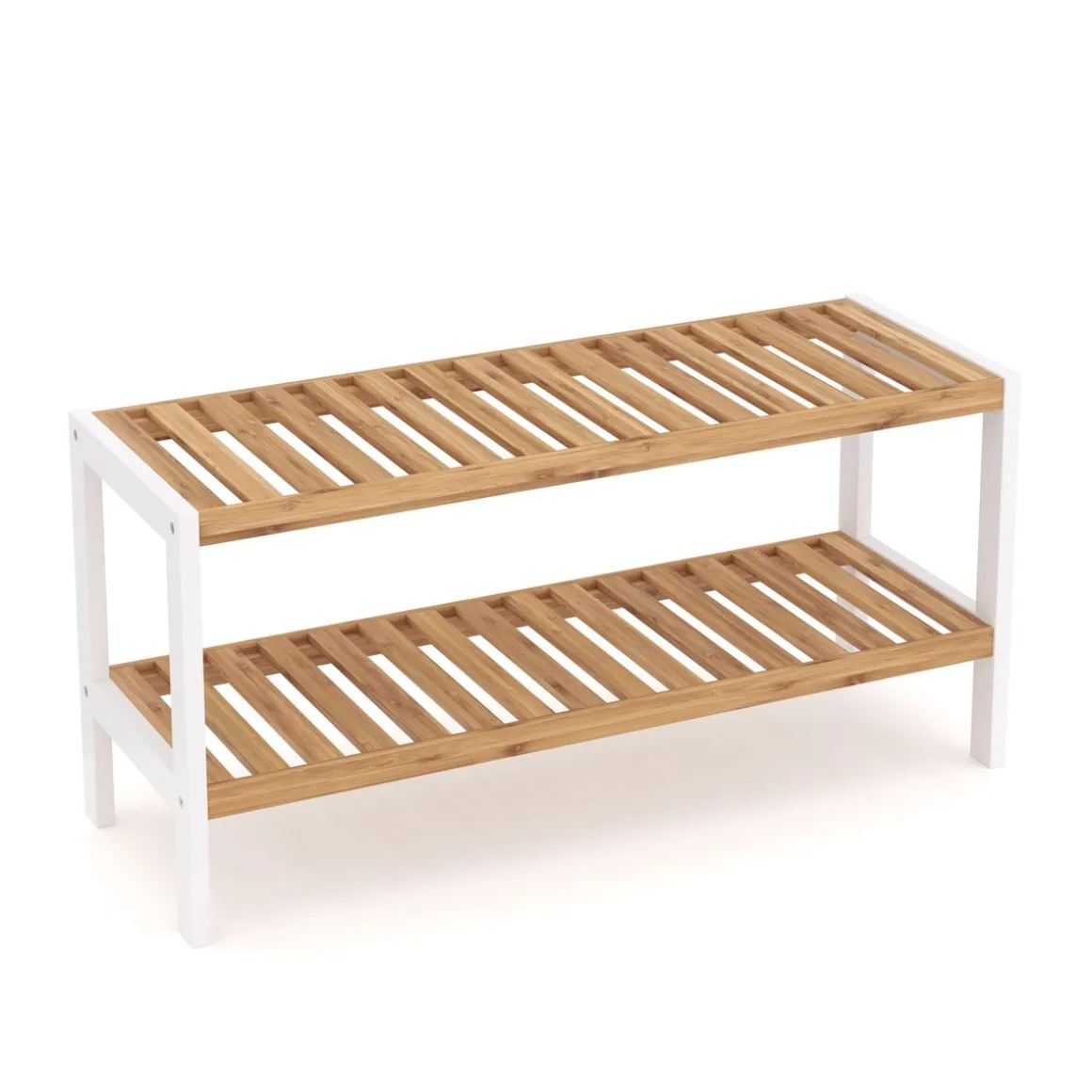 Schuhregal Bambus 2 Tablare 70 x 24 x 33 cm natur/weiss