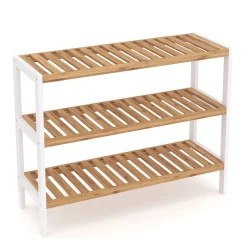 Schuhregal Bambus 3 Tablare 70 x 24 x 54 cm natur/weiss