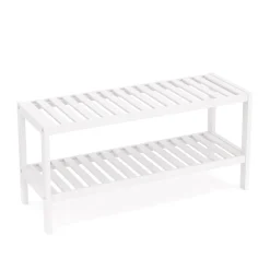 Schuhregal Bambus 2 Tablare 70 x 26 x 33 cm weiss