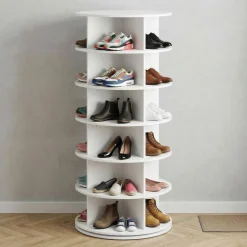 Schuhregal ELDWYN drehbar 6 Ebenen 65 x 140 cm weiss