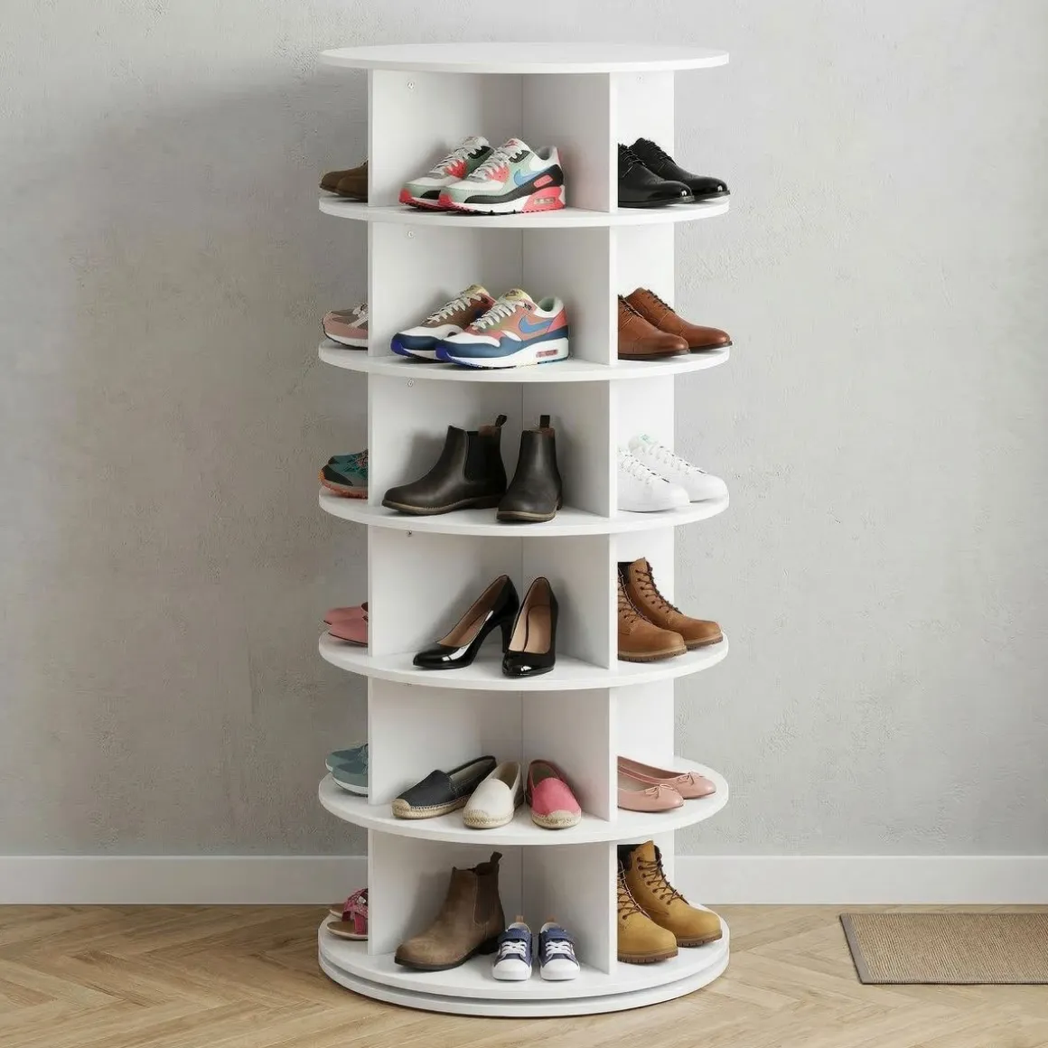 Schuhregal ELDWYN drehbar 6 Ebenen 65 x 140 cm weiss