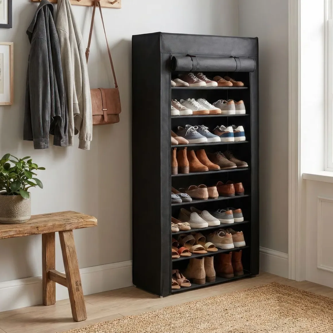 Schuhschrank faltbar 86 x 29 x 175 cm schwarz