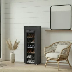 Schuhschrank faltbar 28 x 46 x 129 cm schwarz