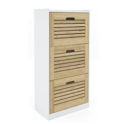 Schuhschrank KAMALIA 55 x 30 x 112 cm weiss/hellbraun