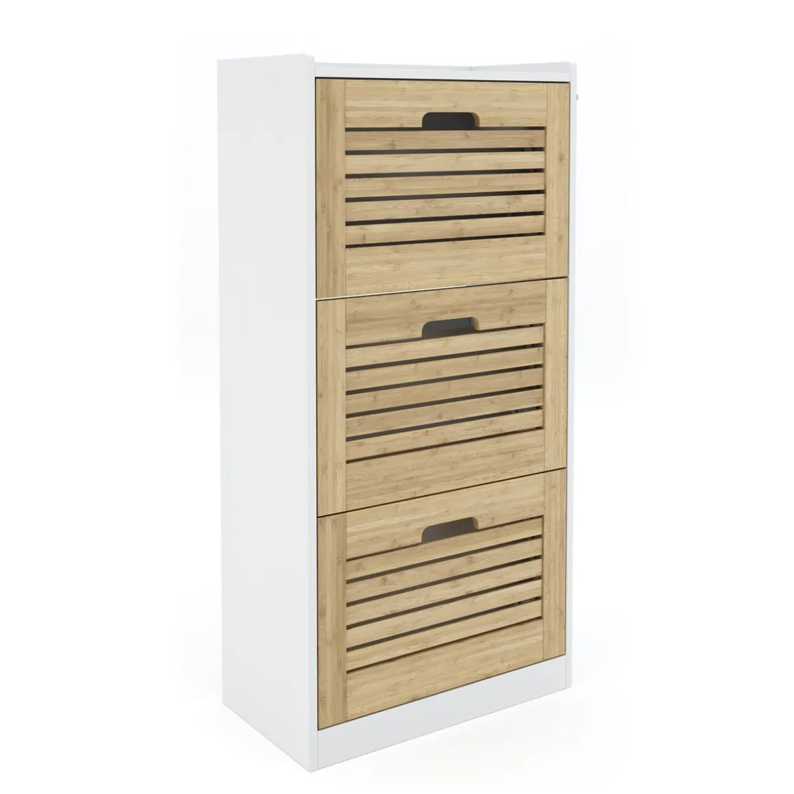 Schuhschrank KAMALIA 55 x 30 x 112 cm weiss/hellbraun