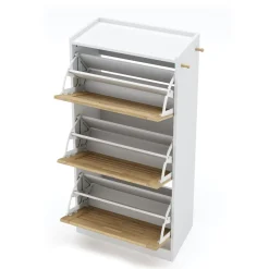 Schuhschrank KAMALIA 55 x 30 x 112 cm weiss/hellbraun
