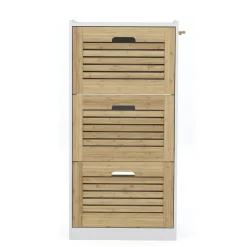 Schuhschrank KAMALIA 55 x 30 x 112 cm weiss/hellbraun