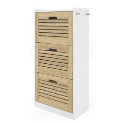 Schuhschrank KAMALIA 55 x 30 x 112 cm weiss/hellbraun