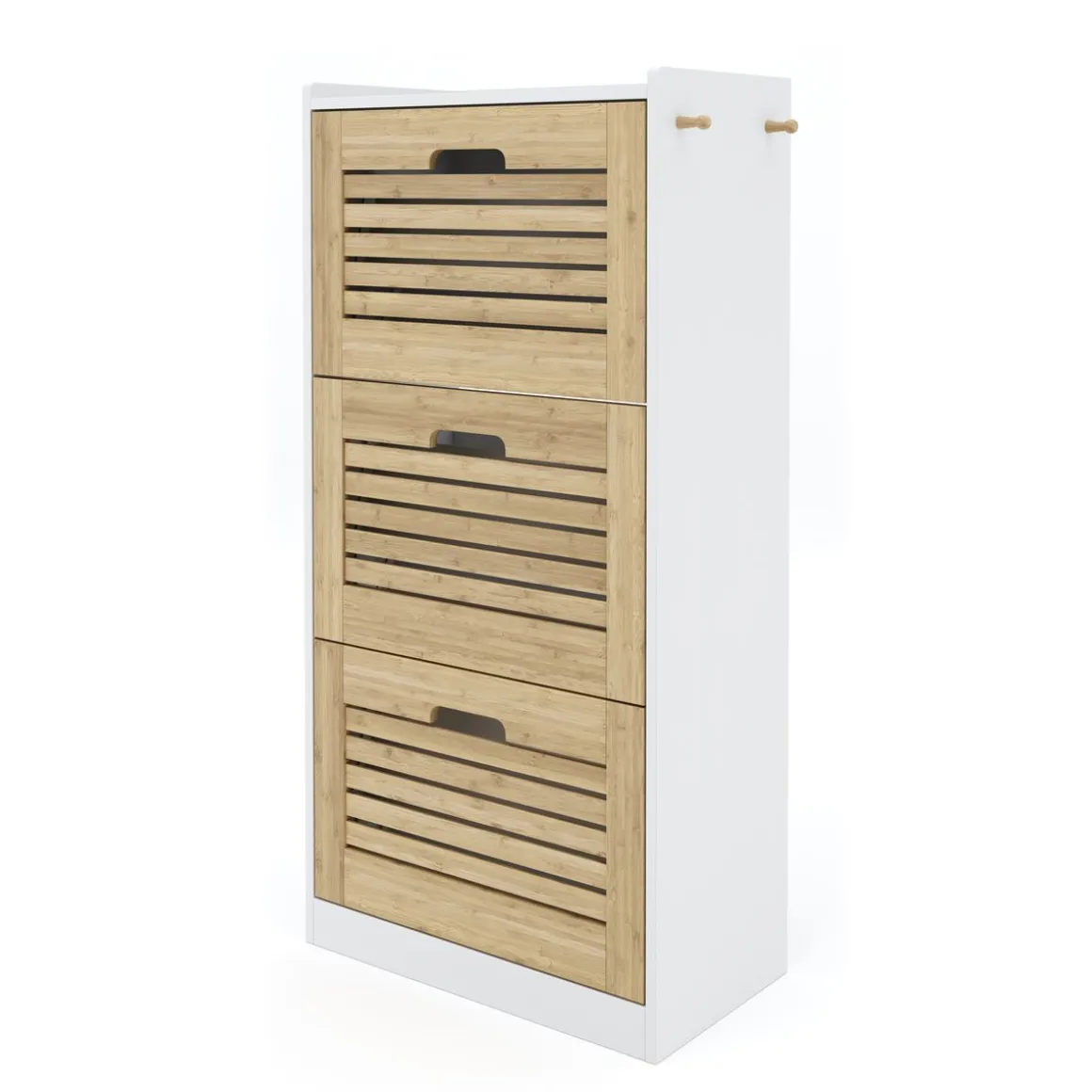 Schuhschrank KAMALIA 55 x 30 x 112 cm weiss/hellbraun