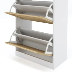 Schuhschrank KAMALIA 55 x 30 x 112 cm weiss/hellbraun