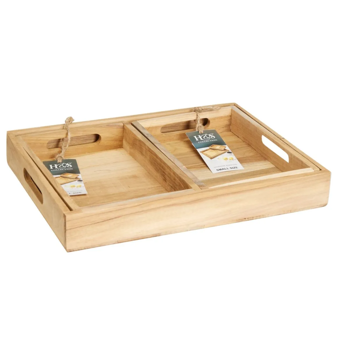 Serviertablett Set Holz 39 x 29 cm 3-teilig natur