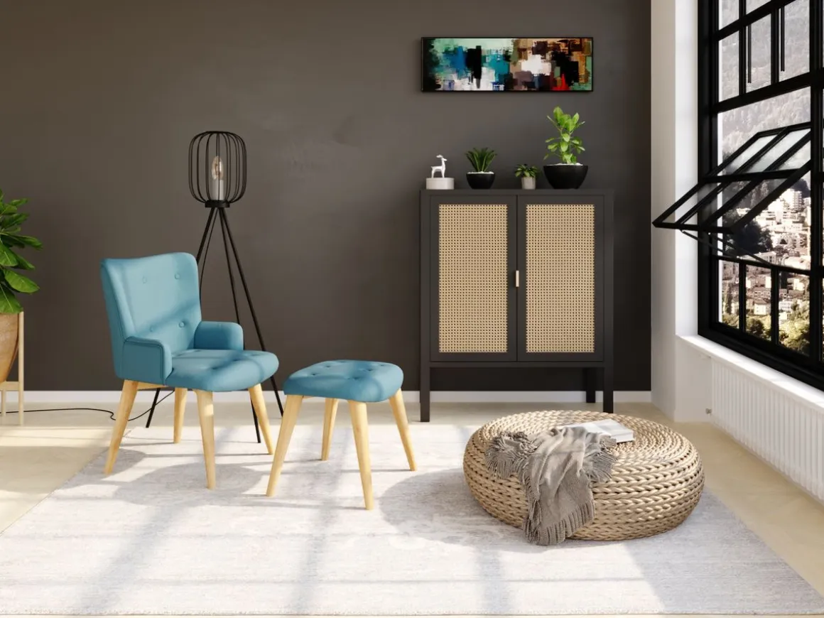 Sessel mit Hocker NEVIO blau