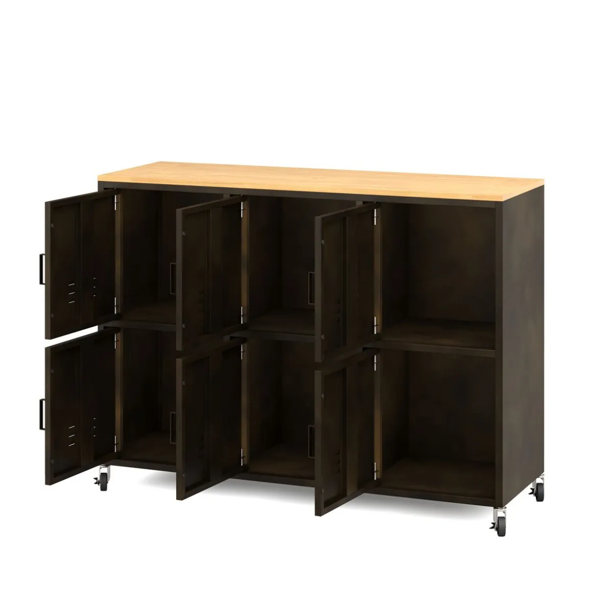 Sideboard auf Rollen Industrial FORGE 119 x 89 cm schwarz/braun
