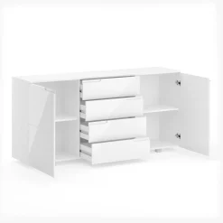 Sideboard AVILA 4 Schubladen und 2 Türen 165 x 80 cm Hochglanz weiss
