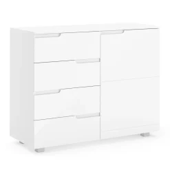 Sideboard AVILA 4 Schubladen und 1 Tür 100 x 80 cm Hochglanz weiss