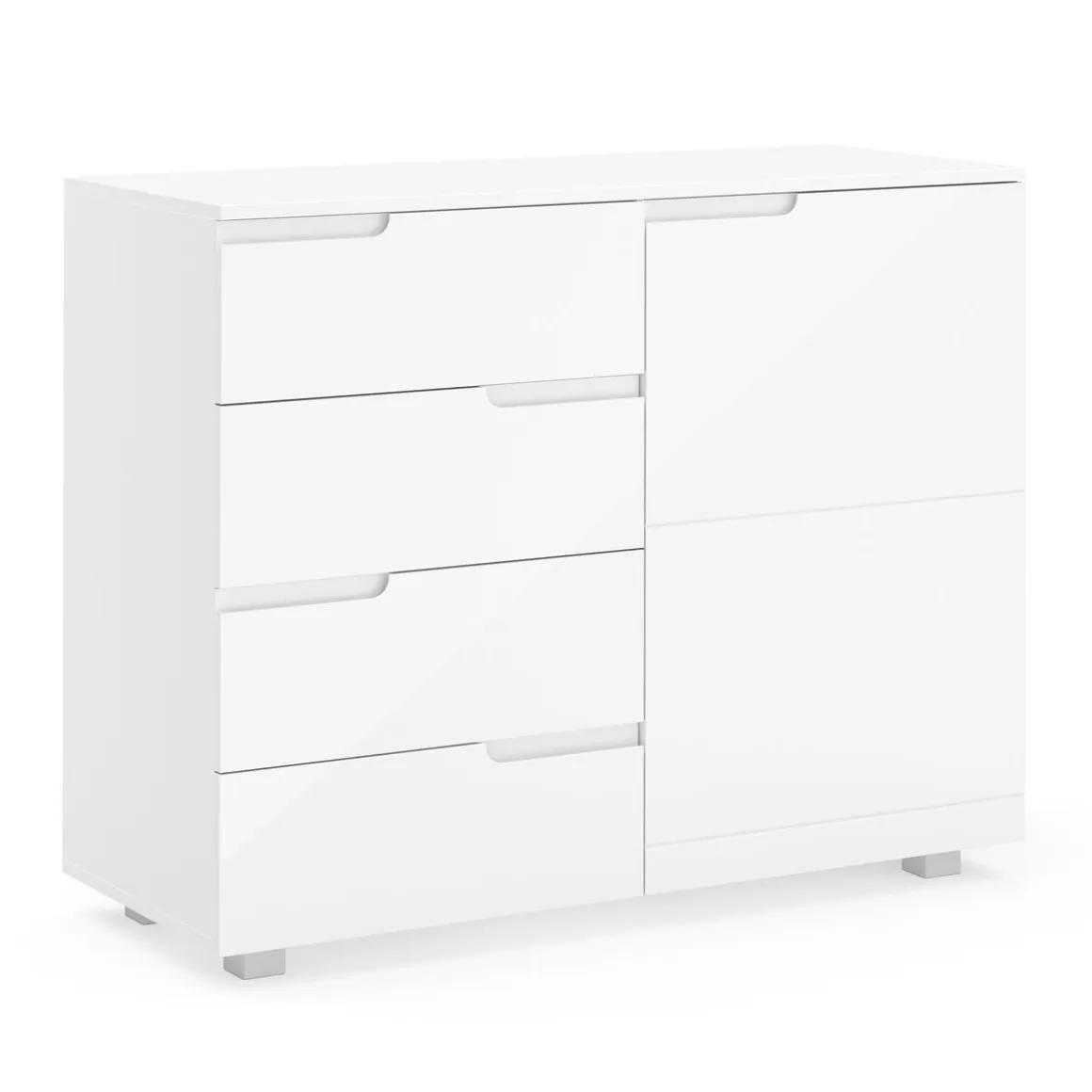 Sideboard AVILA 4 Schubladen und 1 Tür 100 x 80 cm Hochglanz weiss