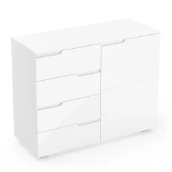 Sideboard AVILA 4 Schubladen und 1 Tür 100 x 80 cm Hochglanz weiss
