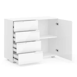 Sideboard AVILA 4 Schubladen und 1 Tür 100 x 80 cm Hochglanz weiss