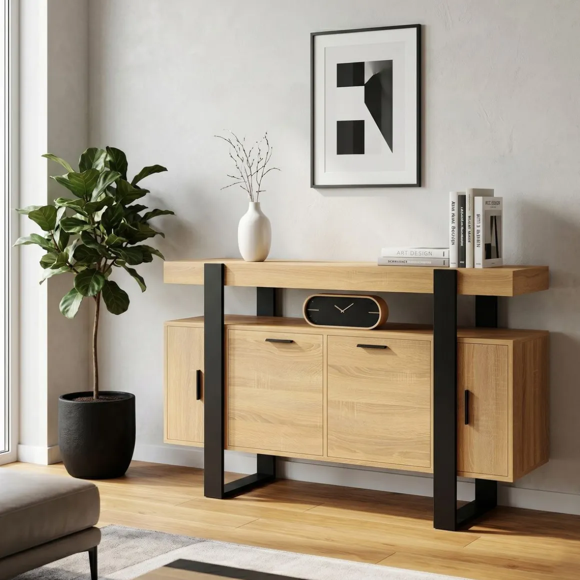 Sideboard CHELSEA 140 x 80 cm hellbraun/schwarz