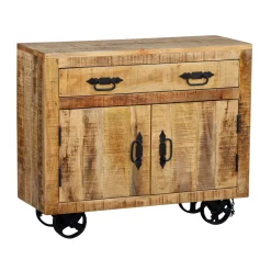 Sideboard Holz Vintage BASIL auf Rollen 80 x 70 cm