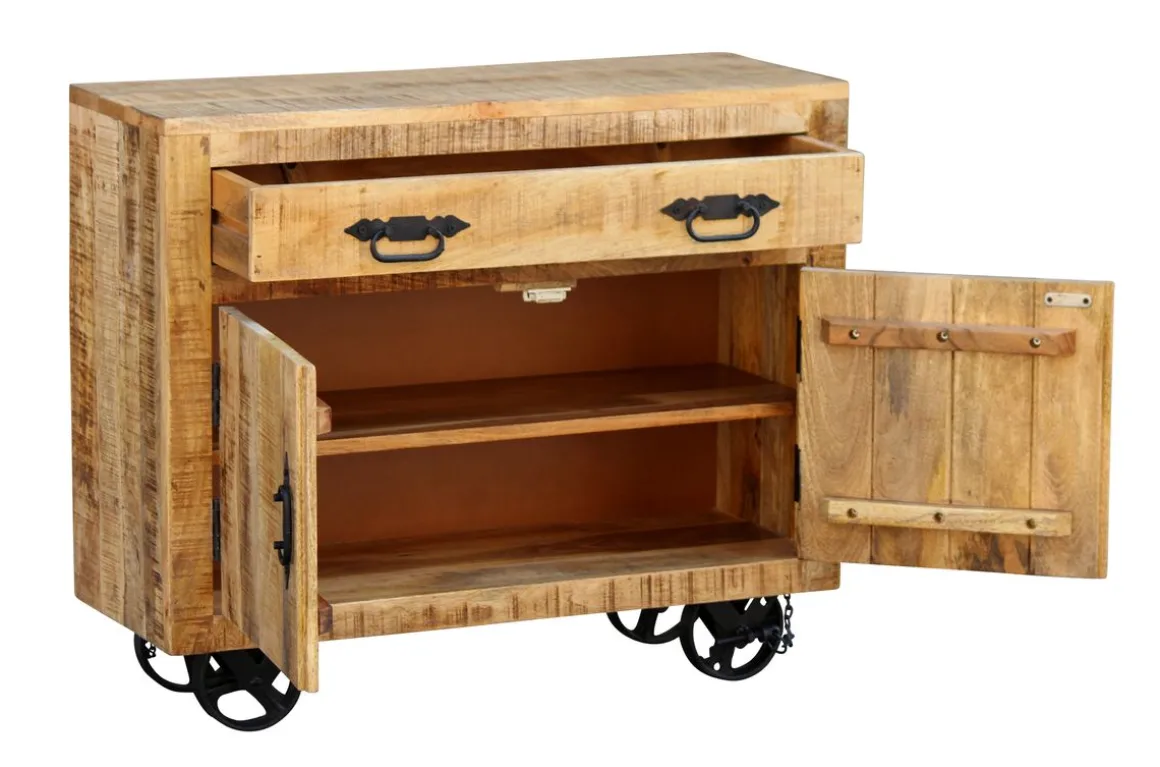 Sideboard Holz Vintage BASIL auf Rollen 80 x 70 cm