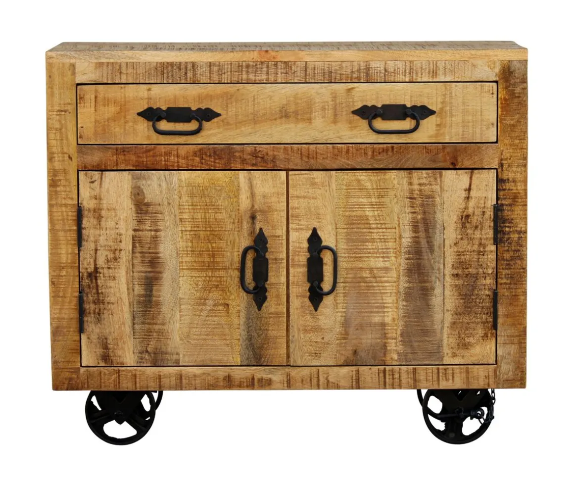 Sideboard Holz Vintage BASIL auf Rollen 80 x 70 cm