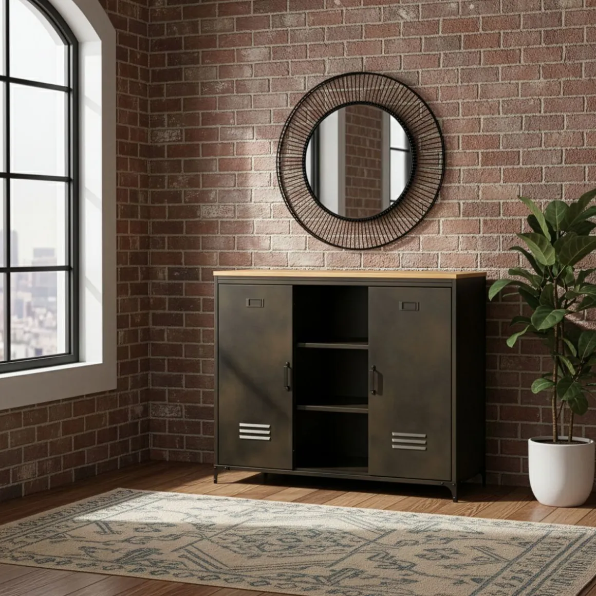Sideboard Industrial FORGE 100 x 86 cm schwarz/braun