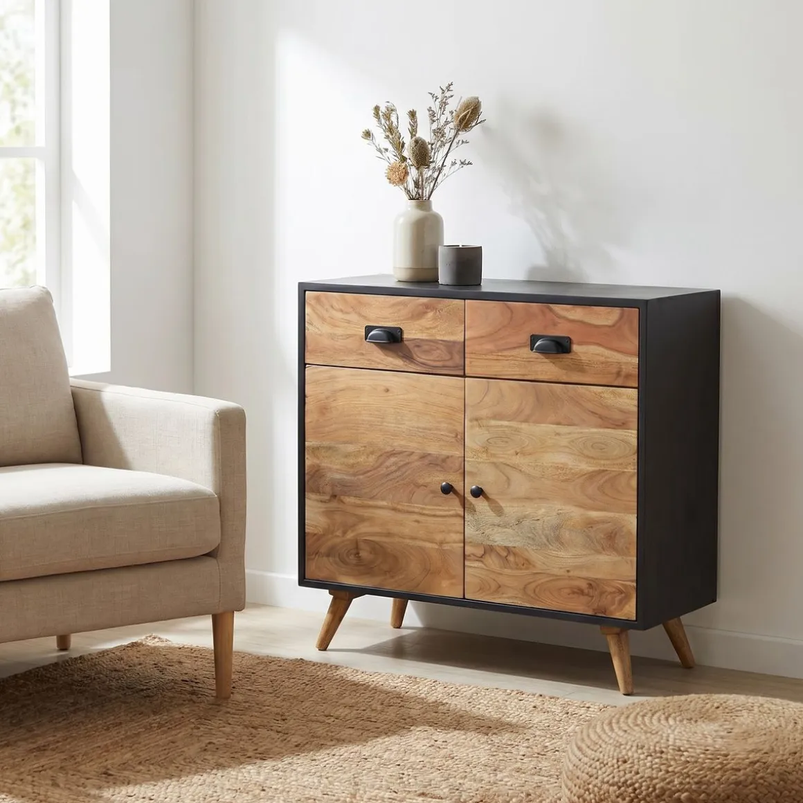 Sideboard JARIK 90 x 83 cm schwarz/braun