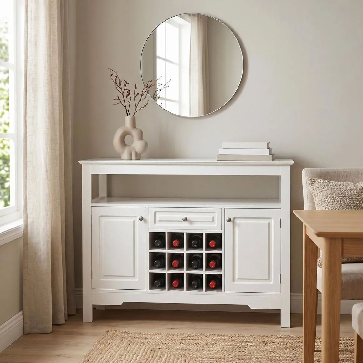 Sideboard LAVEA mit Weinregal 116 x 82 cm weiss