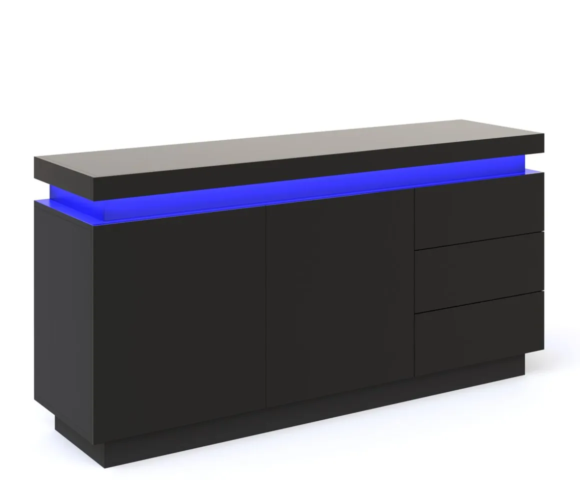 Sideboard LED ELVIO 150 x 75 cm schwarz