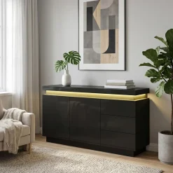 Sideboard LED ELVIO 150 x 75 cm schwarz