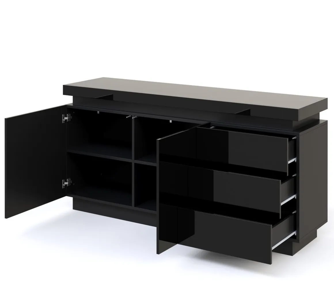 Sideboard LED ELVIO 150 x 75 cm schwarz