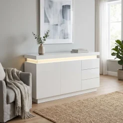 Sideboard LED ELVIO 150 x 75 cm weiss