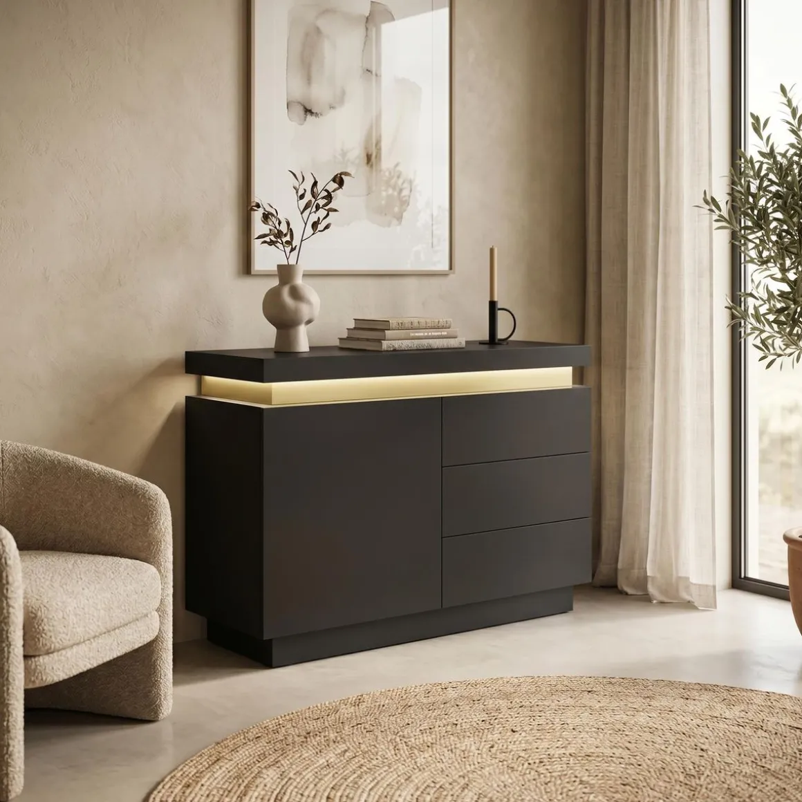Sideboard LED GIANNI 110 x 76 cm schwarz