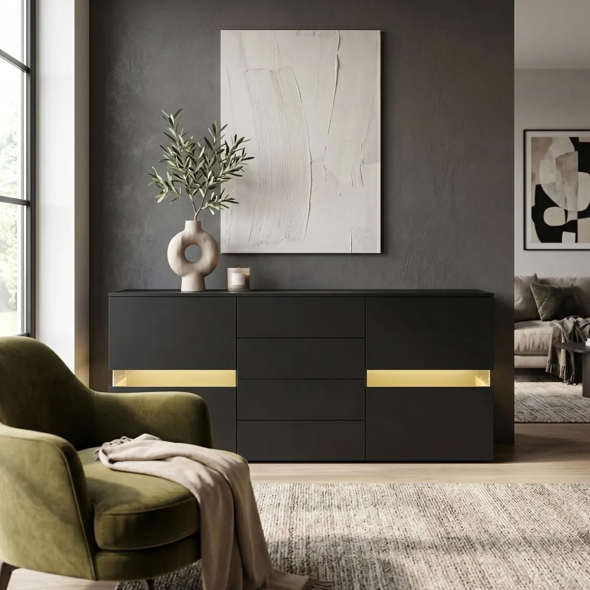 Sideboard LED TANA 177 x 72 cm schwarz