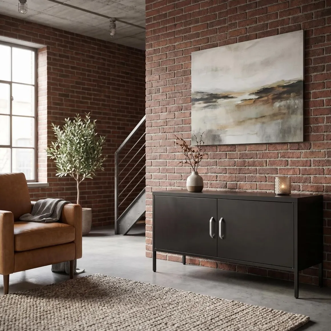 Sideboard Metall KLAUS 115 x 59 cm schwarz