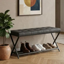 Sitzbank Leder DELIA 113 cm schwarz