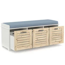 Sitzbank mit 3 Staufächer KAMILA 105 x 34 x 43 cm weiss/hellbraun