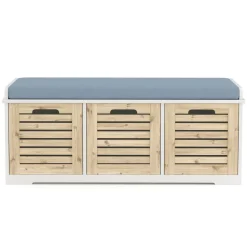 Sitzbank mit 3 Staufächer KAMILA 105 x 34 x 43 cm weiss/hellbraun