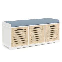 Sitzbank mit 3 Staufächer KAMILA 105 x 34 x 43 cm weiss/hellbraun