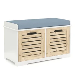Sitzbank mit 2 Staufächer KAMILA 71 x 34 x 43 cm weiss/hellbraun