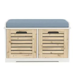 Sitzbank mit 2 Staufächer KAMILA 71 x 34 x 43 cm weiss/hellbraun