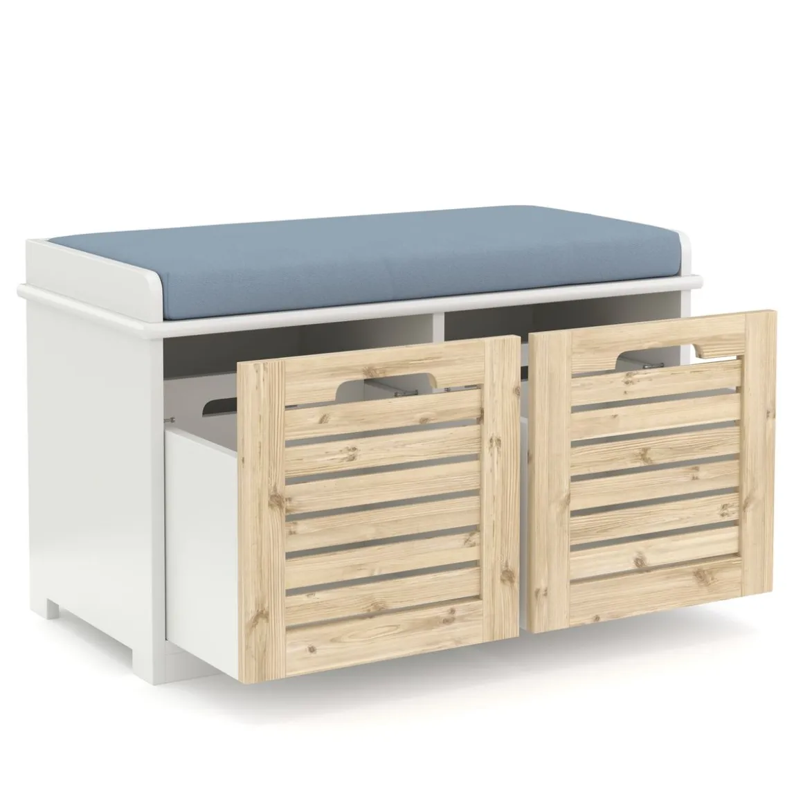 Sitzbank mit 2 Staufächer KAMILA 71 x 34 x 43 cm weiss/hellbraun