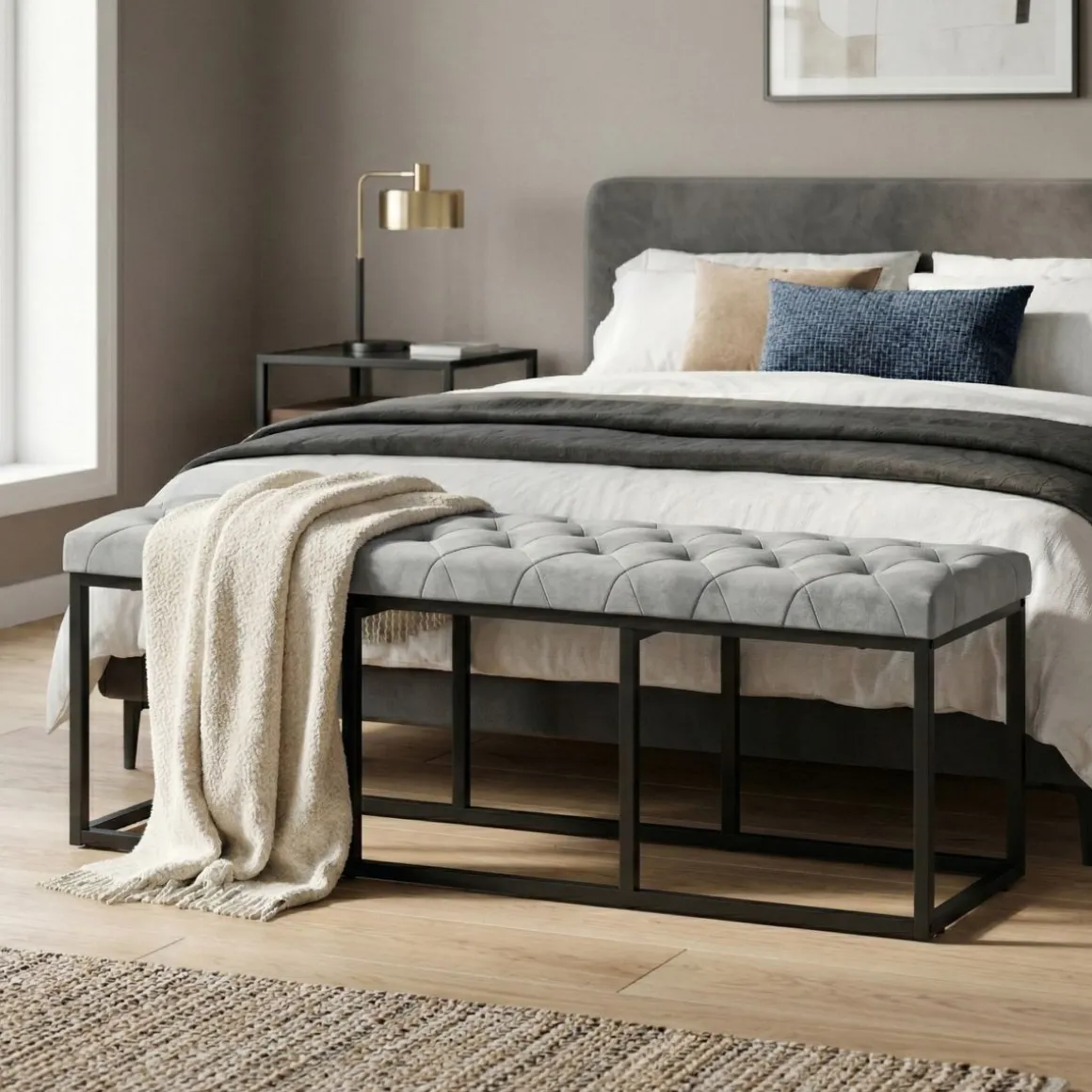 Sitzbank Samt BELINDA 120 cm grau/schwarz