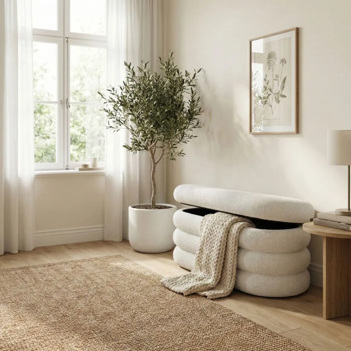 Sitzbank Teddy RISS mit Stauraum 100 x 42 x 42 cm weiss